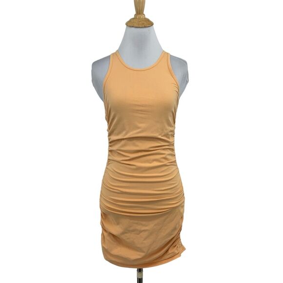 TNA Aritzia Dress Womens M Medium Creamsicle Malibu Chill Ruched Bodycon Mini - Picture 1 of 16